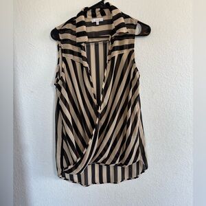 Chic Striped Sleeveless Blouse - Black and Tan
